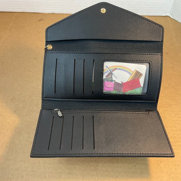 Black Faux Leather Clutch Wallet w/ Tassel Accent - Picture 6 of 7